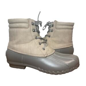 Womens Sz 10 Duck Boots Nautica Rubber Sea Ripple Faux Leather Taupe/Gray